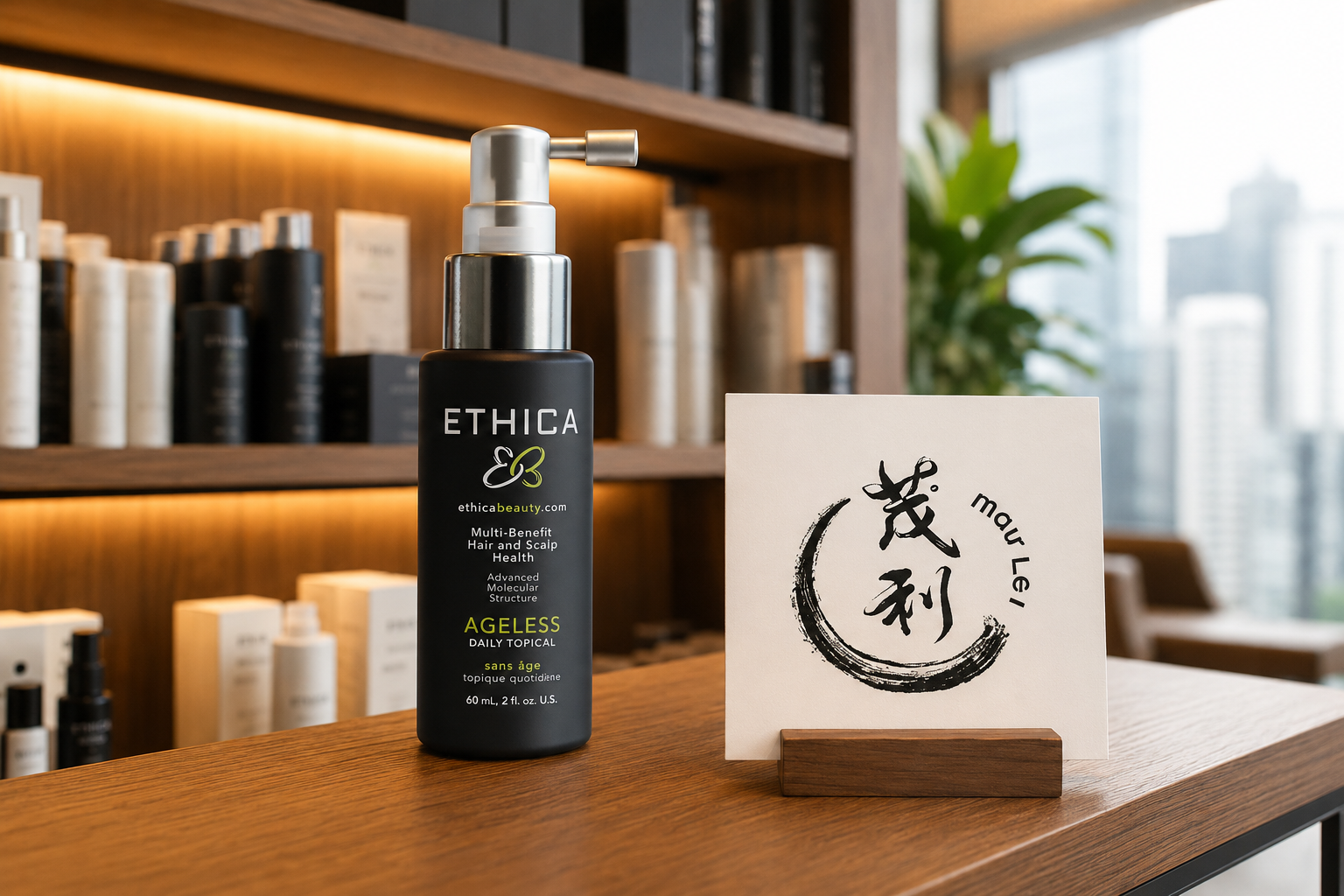Ethica Ageless 在專業髮型產品環境中的展示